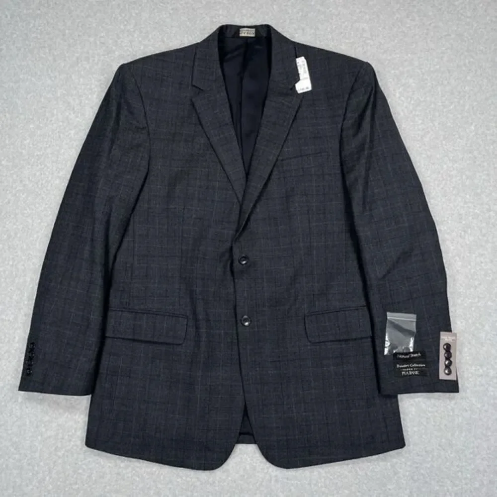 Jos A Bank Travelers Collection Sport Coat 44L Glen‎ Plaid 100% Wool Blazer NWT